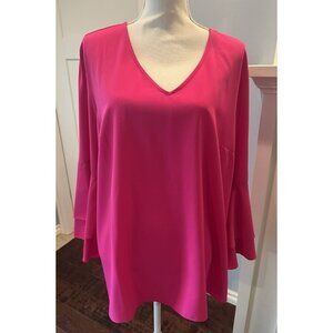 Peter Nygard Womens Bright Pink Blouse Top Size XL Flowy Bell Sleeves Feminine